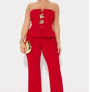 Red Strapless Pant Set
